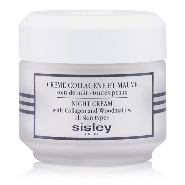 Luxurious 50ml night cream with collagen and woodmallow, reducing wrinkles and revitalizing tired skin for a youthful glow.
