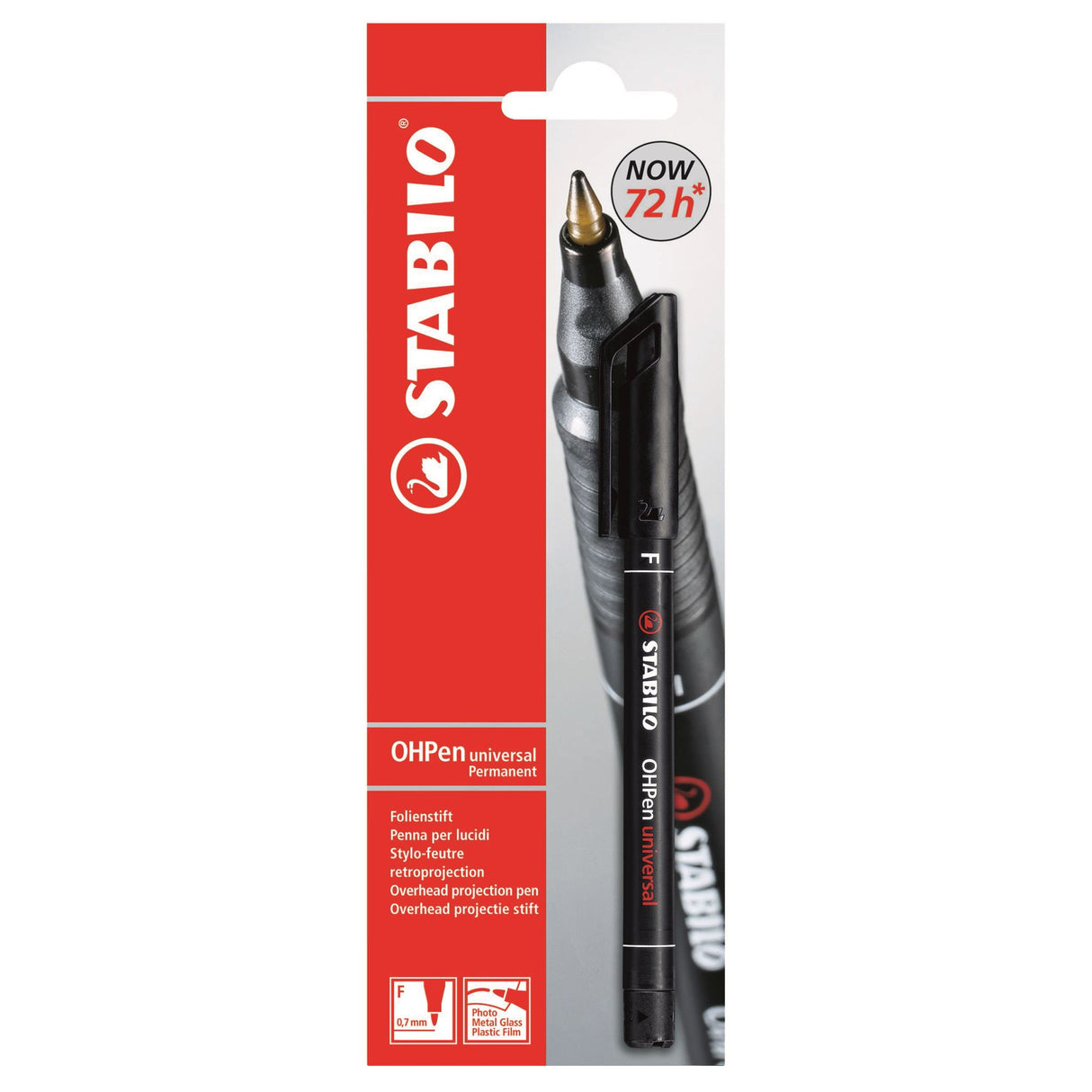 Stabilo Overhead Proj Pen B-13214 in Black, perfect for smooth surfaces, features a non-slip grip and long cap-off time.