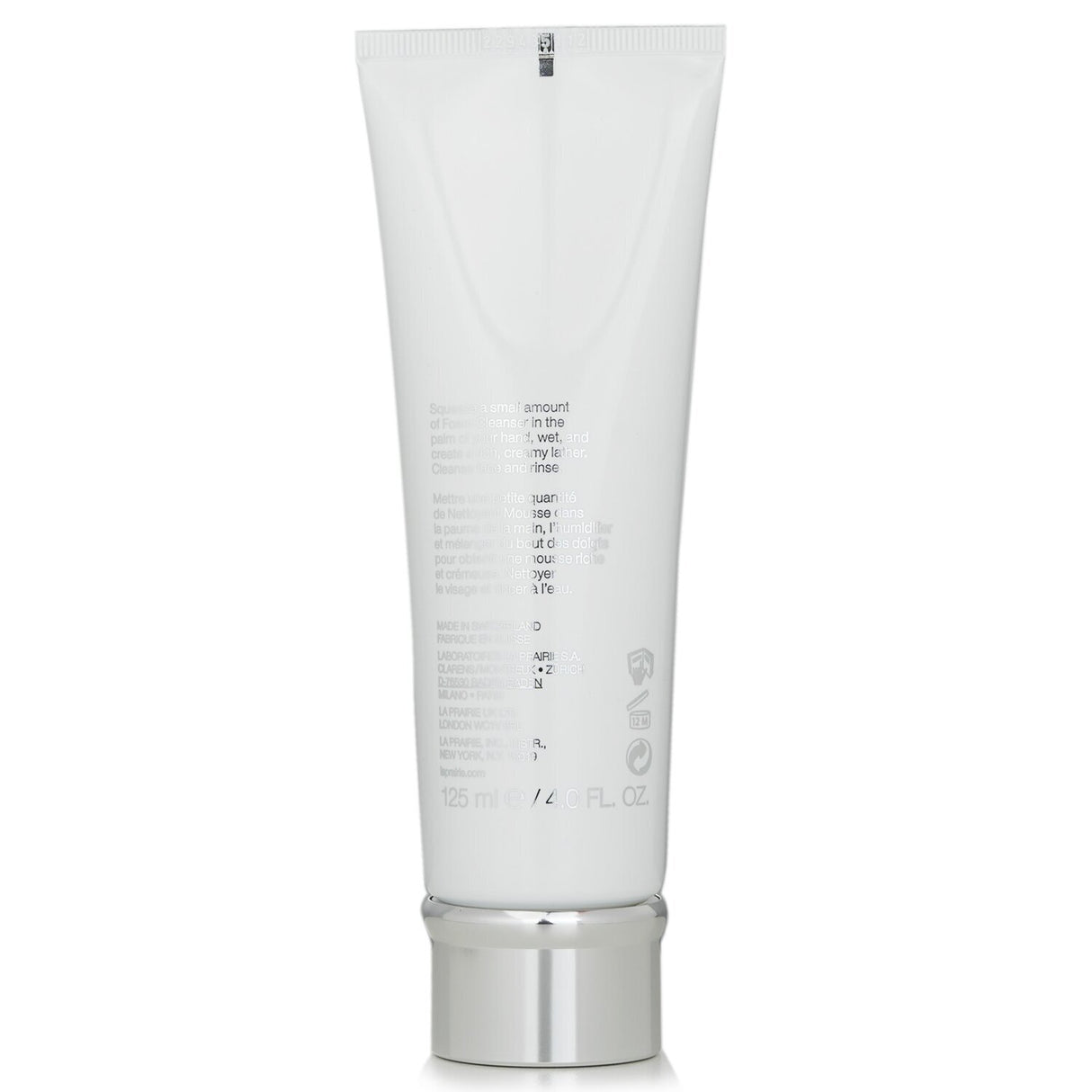 Luxurious La Prairie Foam Cleanser in a 125ml bottle, effectively removes makeup and impurities while preserving skin hydration.