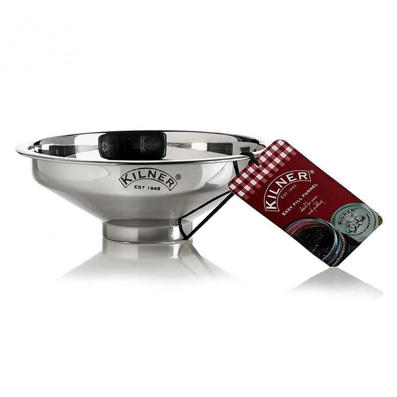 Kilner Stainless Steel Easy Fill Funnel with extra-wide mouth for no-spill pouring, ideal for canning and preserving.