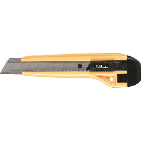 Celco Heavy Duty Auto Lock Value Knife with ergonomic grip, auto-lock mechanism, and snap-off blades for safe, precise cutting.