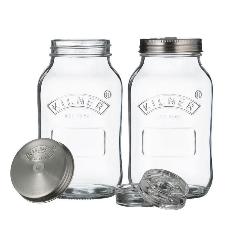 Kilner Fermentation Jar Set of 2, 1 Litre jars with silicone valve for easy fermentation of sauerkraut, kimchi, and pickles.