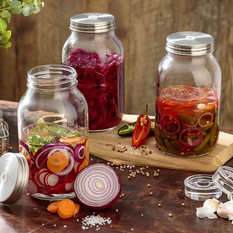 Kilner Fermentation Jar Set of 2, ideal for making sauerkraut, kimchi, and probiotics with safe gas release valve.