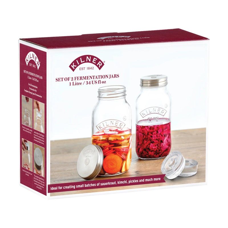 Kilner Fermentation Jar Set of 2 Clear, perfect for making homemade sauerkraut and kimchi with a safe gas release design.