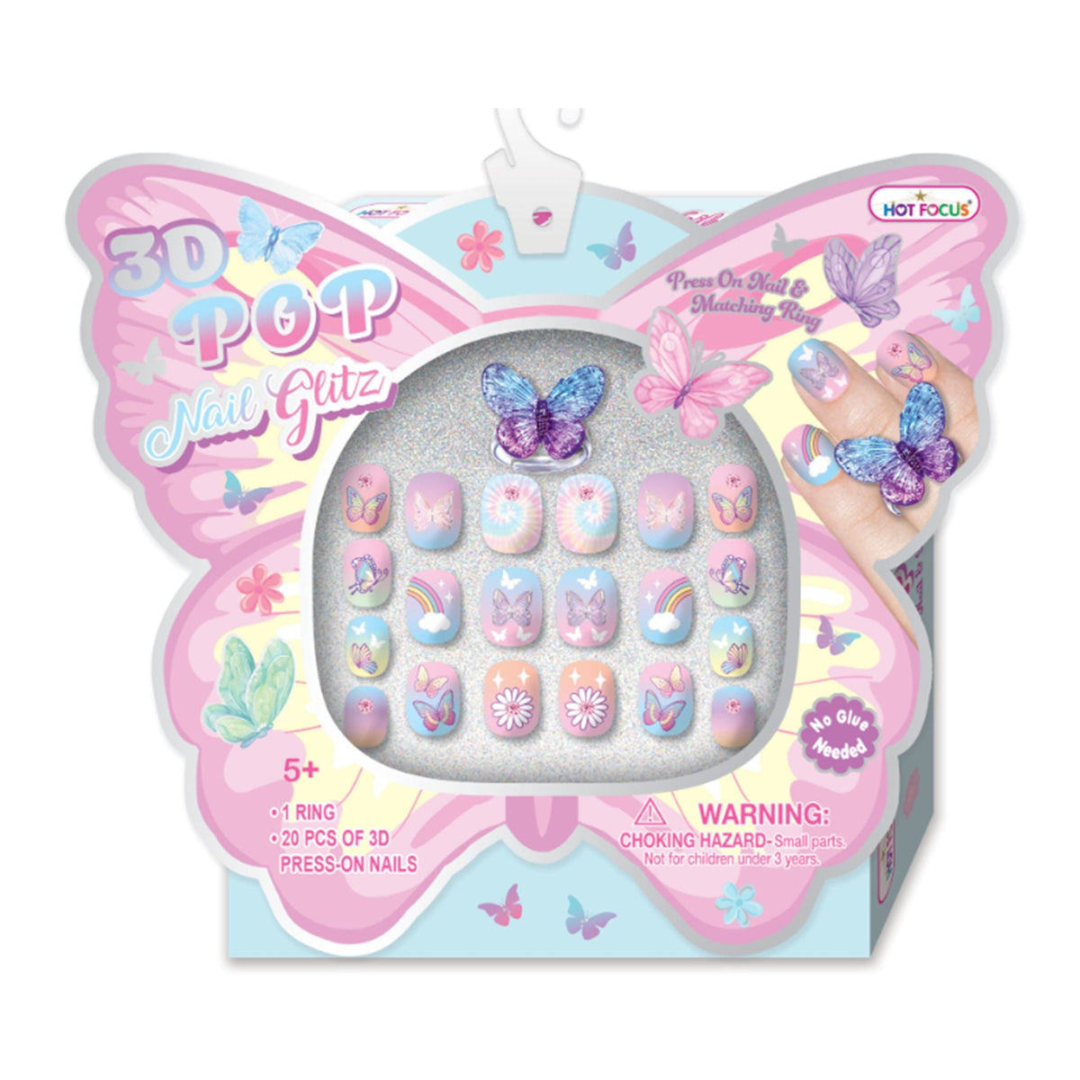 Kids Press-On Nails & Ring Set - Butterfly