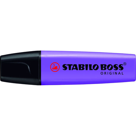 Set of 10 lavender Stabilo Boss highlighters, featuring chisel tips for versatile highlighting and a 4-hour cap-off time.