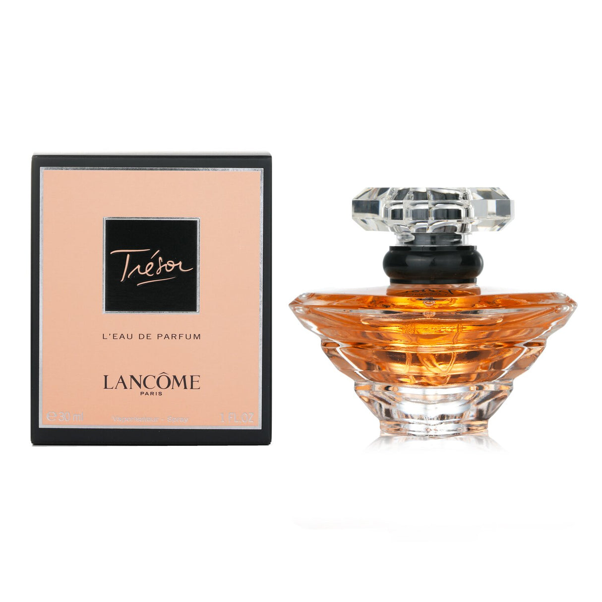 Elegant Lancôme Trésor Eau De Parfum Spray, featuring floral notes with a warm, opulent finish, in a compact 30ml design.