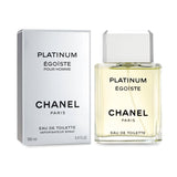 Chanel Egoiste Platinum Eau De Toilette Spray in 100ml, a sophisticated floral woody scent for men with fresh and spicy notes.