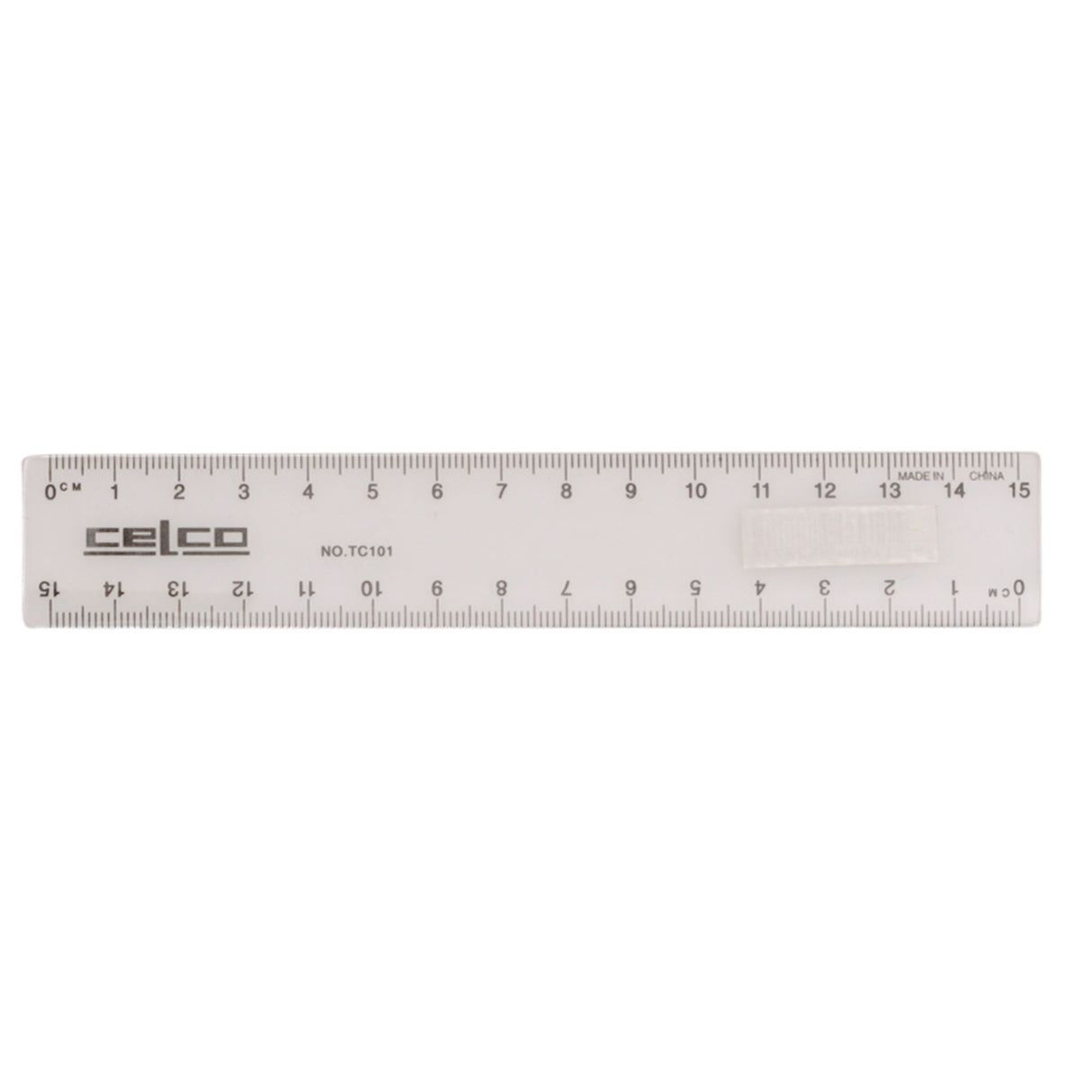 Clear 15cm Celco ruler made from durable plastic, featuring easy-to-read metric and imperial markings for precise measurements.