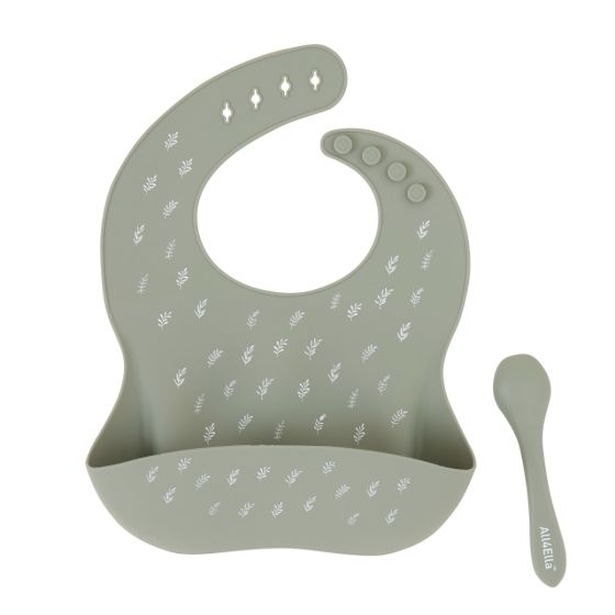 Silicone Bib With Spoon - Olive - All4Ella