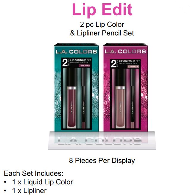 L.A. Colors Lip Color & Lipliner Kit Display 8pc