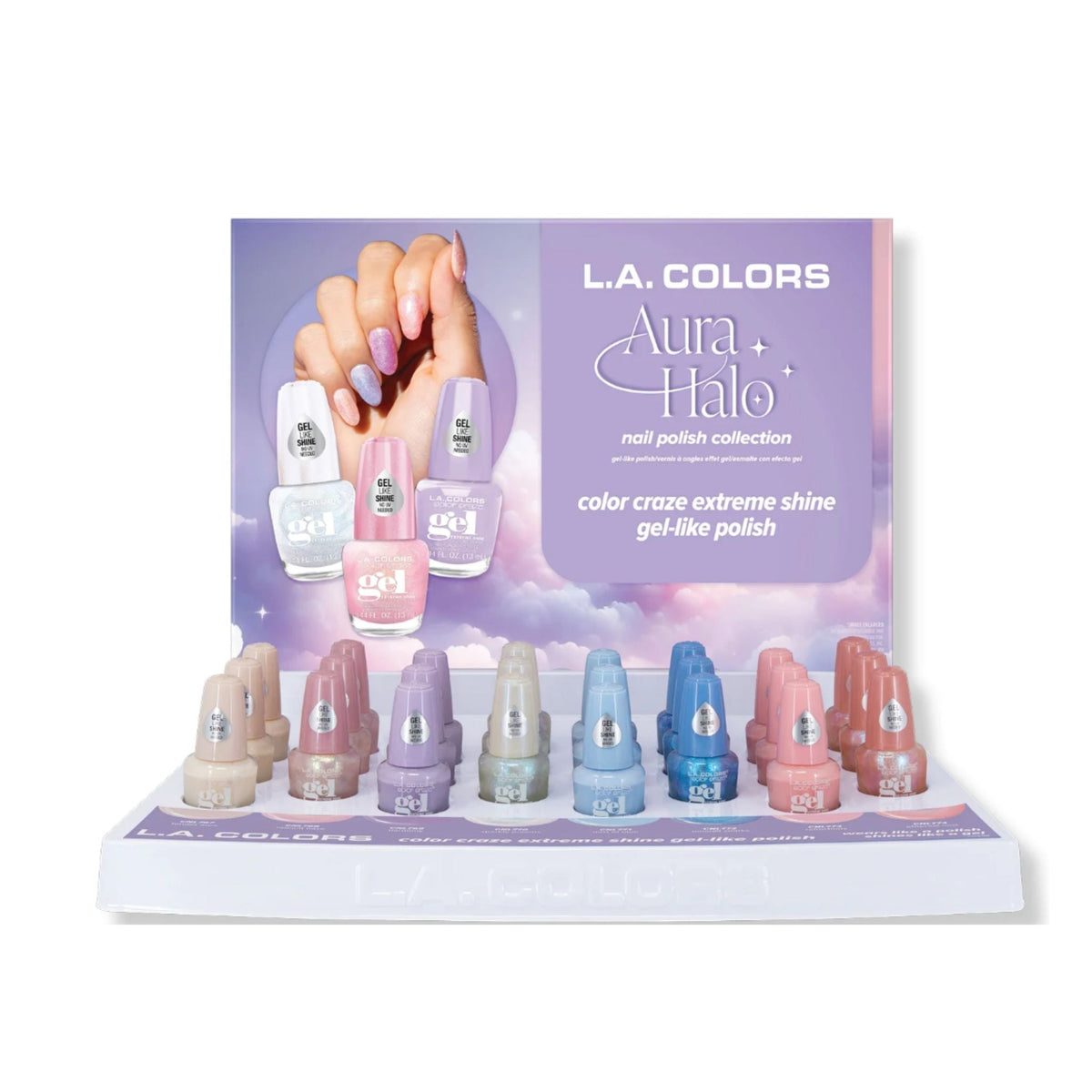 L.A. Colors Aura Halo Gel-Like Nail Polish Display 24pc