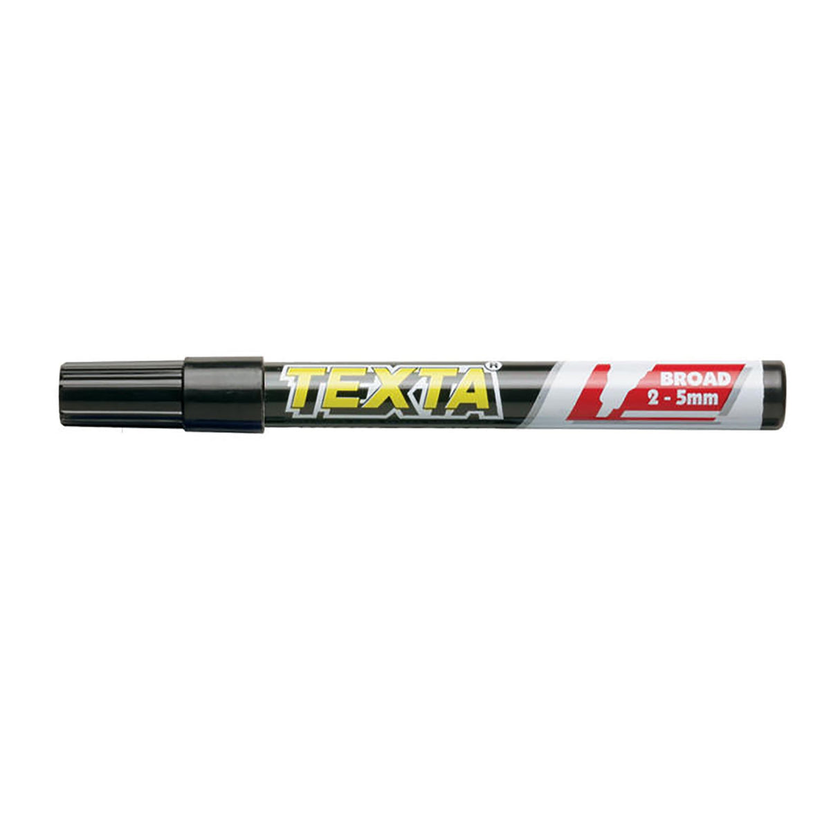 Texta Marker Chisel Tip Black Pack of 12, featuring versatile tips for fine or broad lines, ideal for various surfaces.