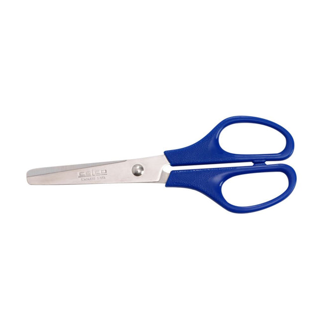 Blue Celco School Scissors 152mm designed for kids, featuring stainless steel blades and a safe blunt tip for precision cutting.