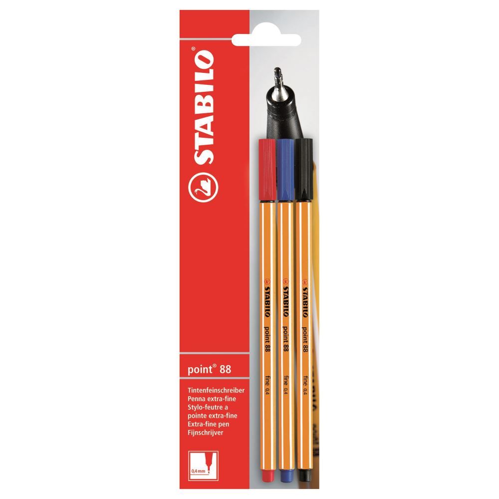 Vibrant Stabilo Point 88 fineliners in assorted colors, featuring a precision 0.4mm tip for smooth, consistent lines.