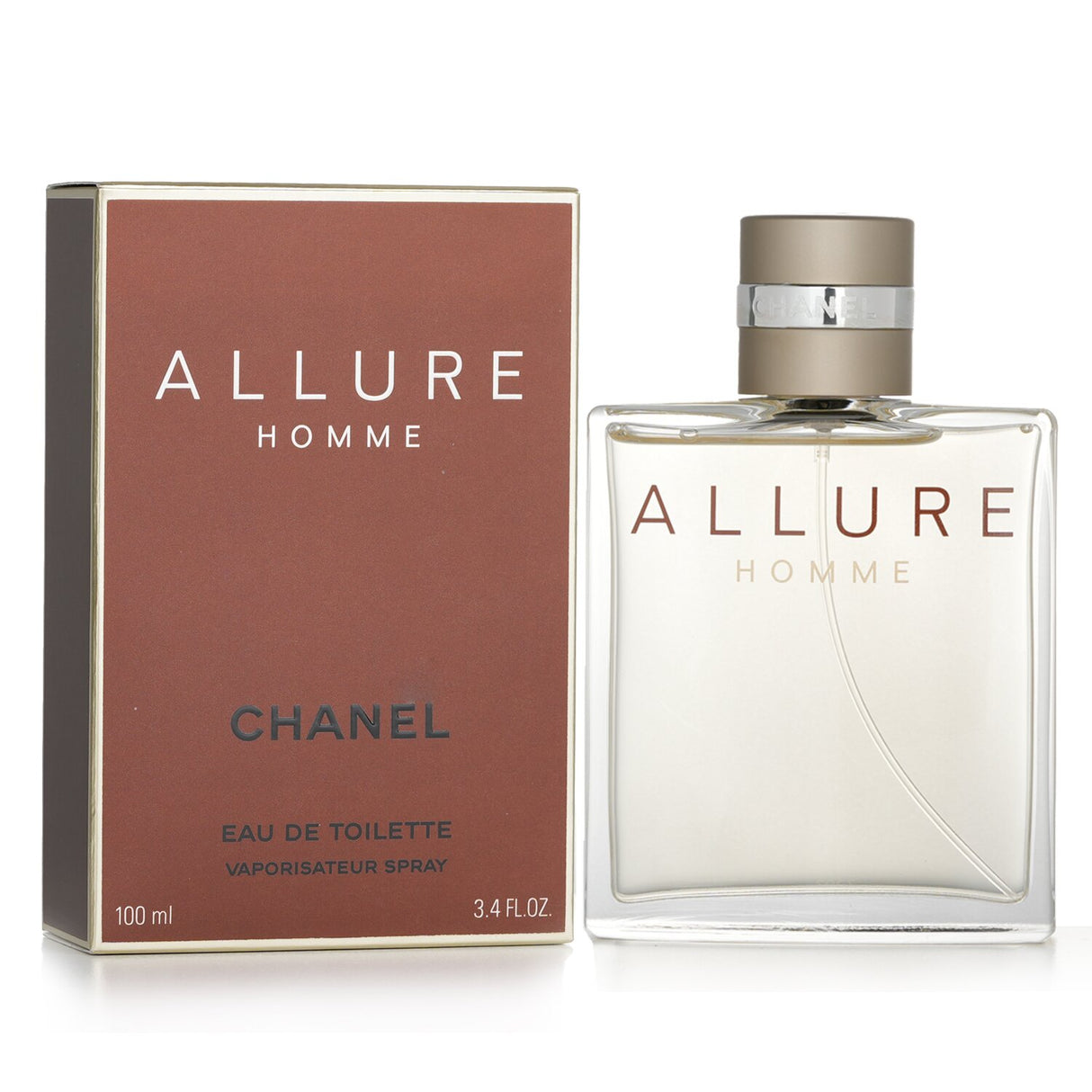 Chanel Allure Eau De Toilette in a sleek 100ml bottle, blending floral, musk, and woody notes for a sophisticated unisex fragrance.