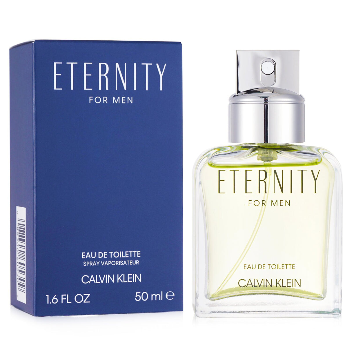 Calvin Klein Eternity Eau De Toilette Spray in a 50ml bottle, featuring fresh citrus and warm earthy notes for the modern man.