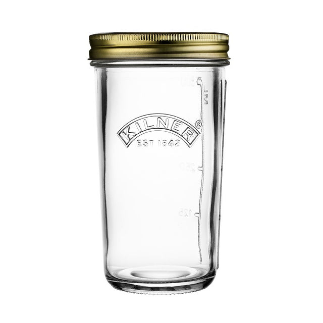 Kilner Wide Mouth Preserve Jar (1L) for home canning, featuring an airtight seal and durable glass, perfect for freshness and style.