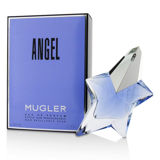 Thierry Mugler's Angel Eau De Parfum 50ml features an oriental woody scent blending citrus, melons, and patchouli for women.