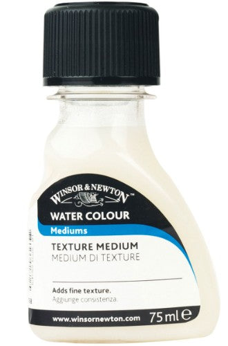 Bottle of Winsor & Newton Texture Medium 75ml, enhancing watercolour with fine particles for rich textures in artwork.