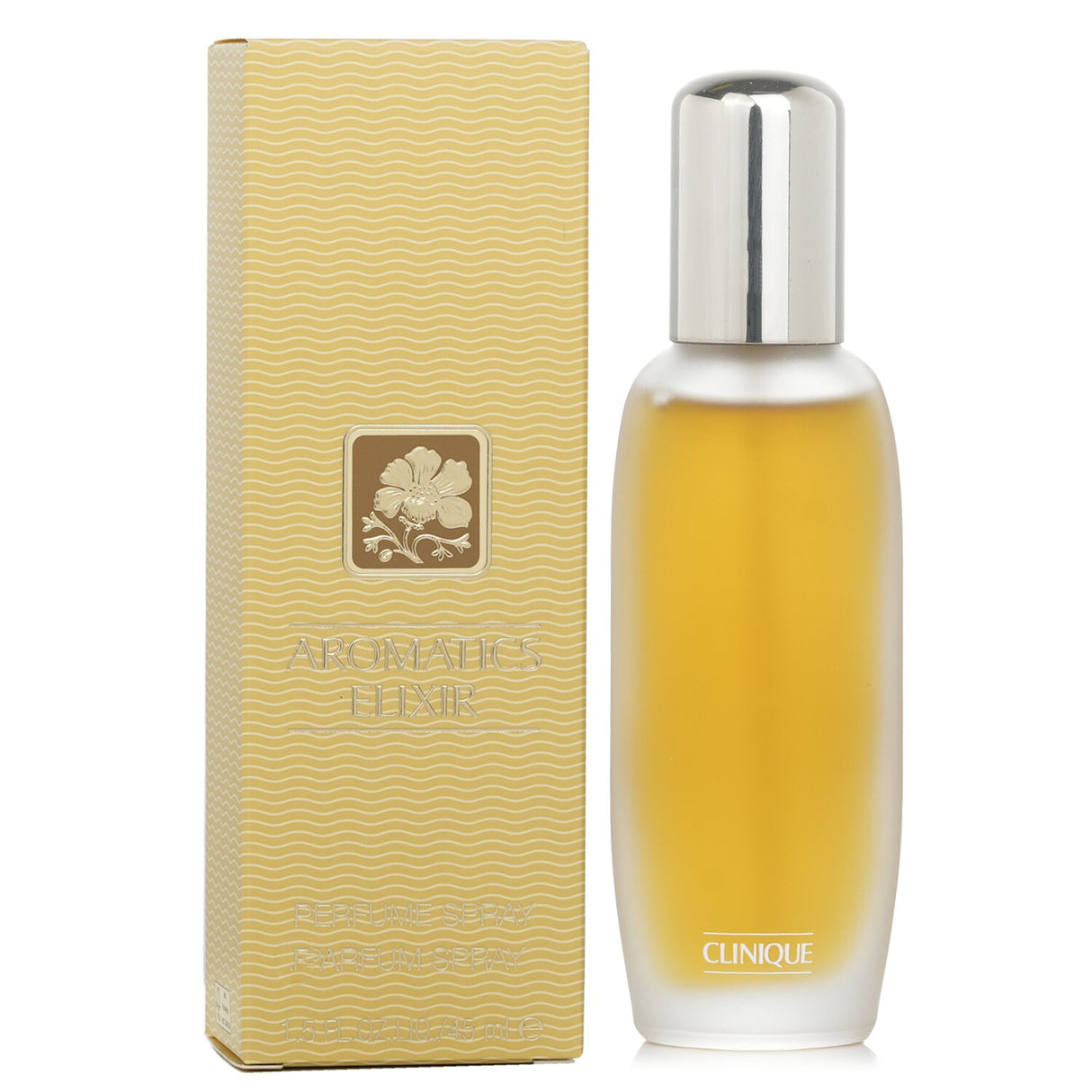 Clinique Aromatics Elixir Parfum Spray in a 45ml bottle offers a sophisticated chypre blend, perfect for any occasion.