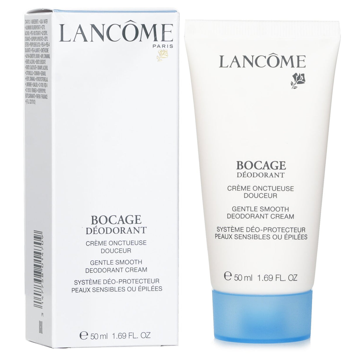Luxurious Lancome Bocage deodorant cream in a 50ml jar, designed for sensitive skin and providing long-lasting odor protection.