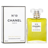 Chanel No.19 Eau De Parfum Spray in a 100ml bottle, featuring a blend of floral and green notes for sophisticated elegance.