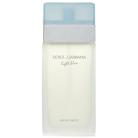 Bottle of Dolce & Gabbana Light Blue Eau De Toilette Spray, 100ml, embodying floral notes of jasmine, freesia, musk, and amber.