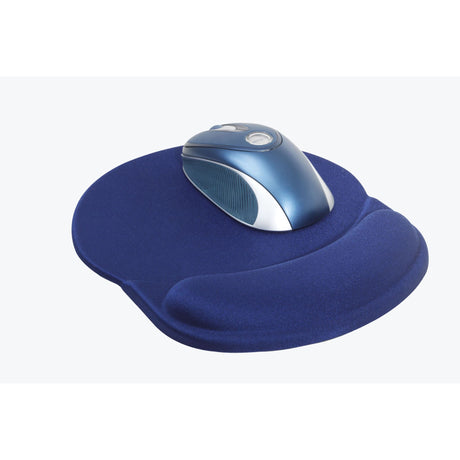 Dac Mp123 Super Gel Mouse Pad in Contoured Blue for ergonomic comfort with a rimmed design and non-abrasive Lycra cover.