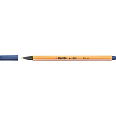 Stabilo Point 88 Fineliner set in a blue box with 10 pens, featuring 0.4mm tips for precision in writing and art.