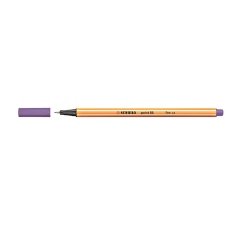 Stabilo Point 88 Fineliner Violet Box containing 10 vibrant 0.4mm pens, ideal for detailed art, notes, and creative projects.