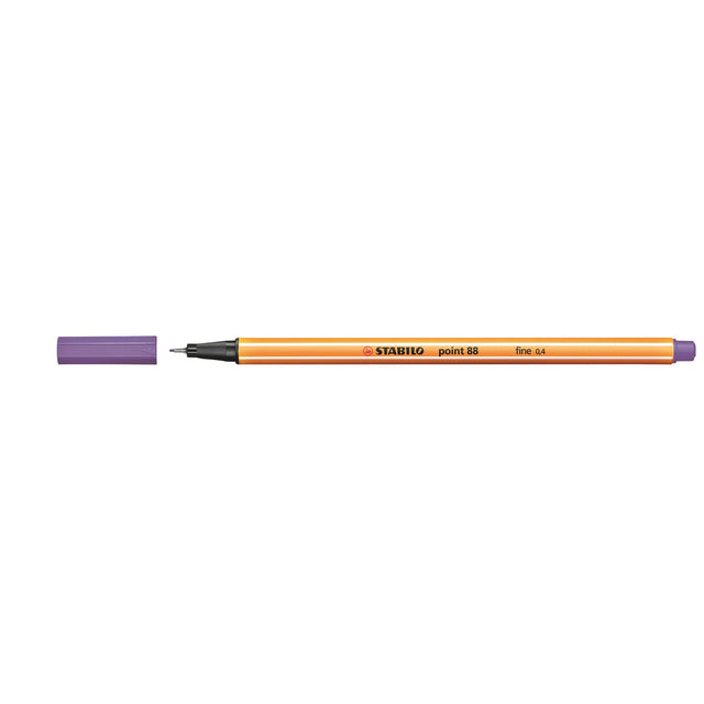 Stabilo Point 88 Fineliner Violet Box containing 10 vibrant 0.4mm pens, ideal for detailed art, notes, and creative projects.