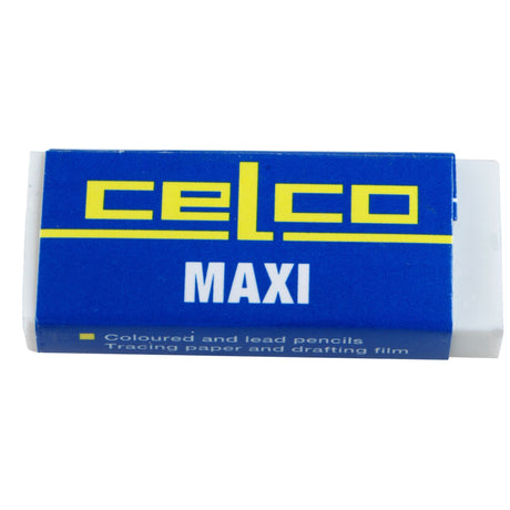 Celco Maxi Erasers set: high-quality, latex-free, minimal residue, individually wrapped, perfect for graphite and colored pencils.