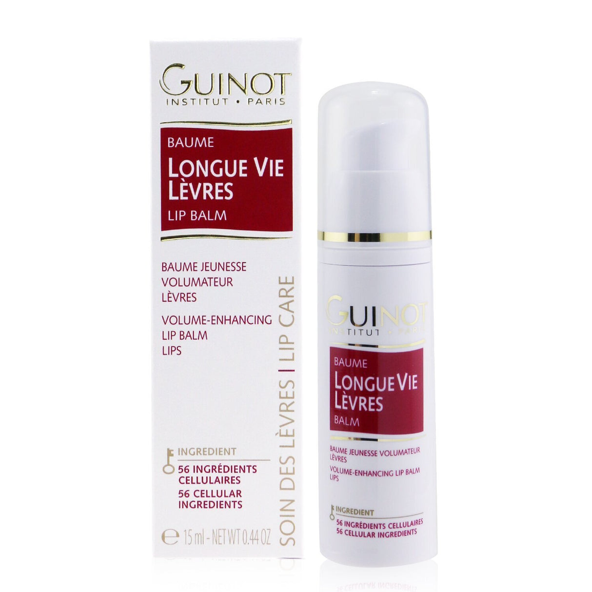 Guinot Longue Vie Vital Lip Care balm in 15ml, anti-wrinkle treatment for softer, youthful-looking lips with long-lasting lipstick wear.