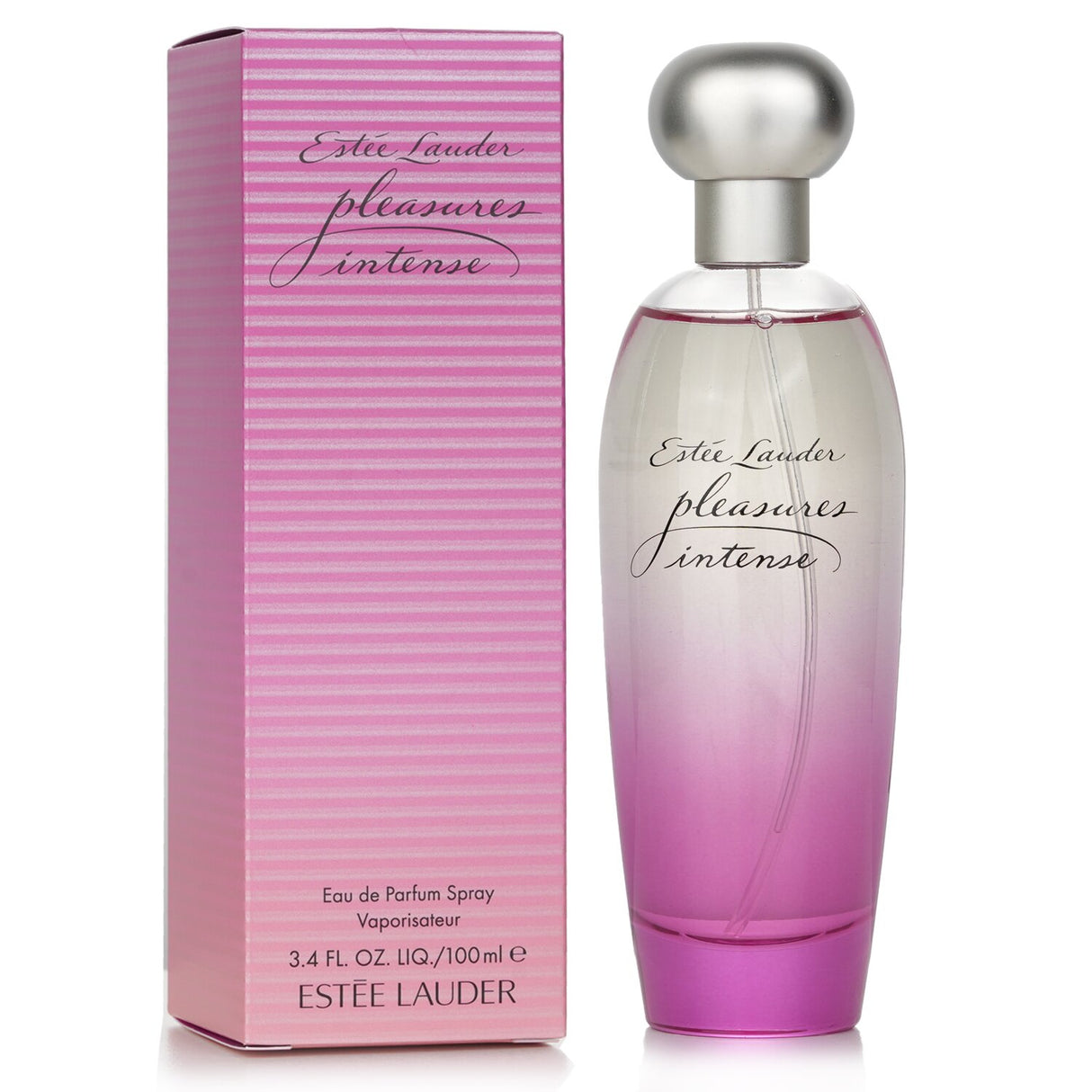 Estee Lauder Pleasures Intense Eau De Parfume, 100ml, features floral notes of lily and rose with warm vanilla base.