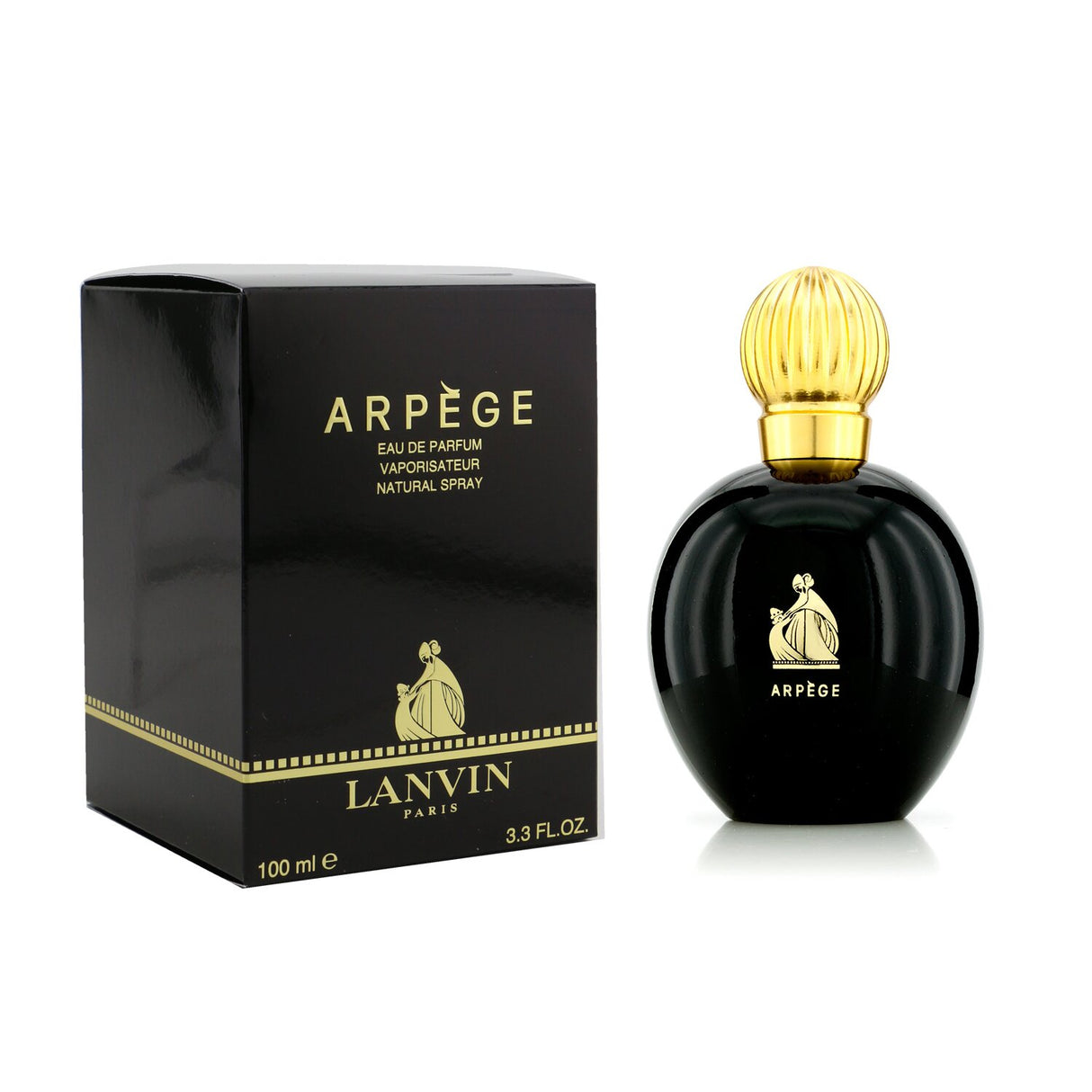 Elegant black bottle of Lanvin - Arpege Edp Spray, a timeless fragrance for women with floral and warm notes.