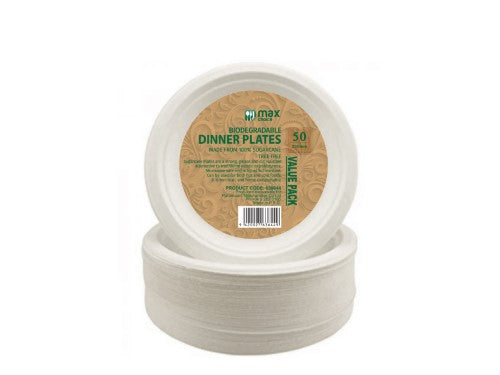 Round Paper Plates - Max Choice Sugarcane Pulp 230mm (500pcs)