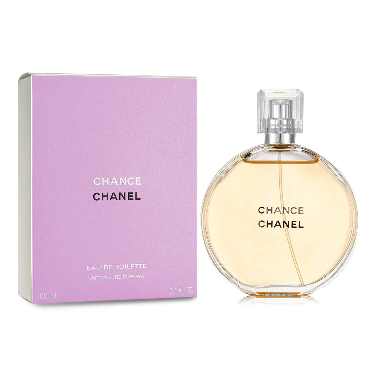 Chanel Chance Eau De Toilette Spray 100ml - vibrant floral fragrance with notes of pink pepper, jasmine, and warm musk.