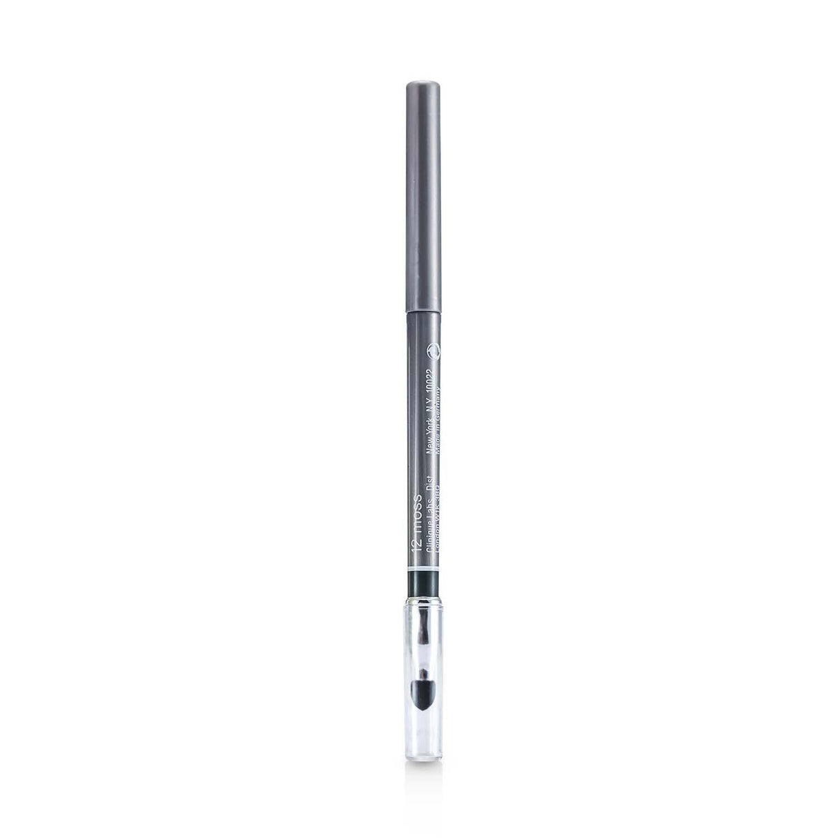 Clinique Quickliner for Eyes in 12 Moss, a creamy eye pencil for soft smoky looks and long-lasting wear.