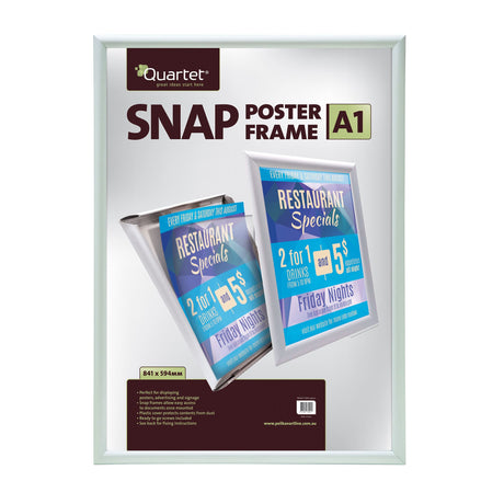 Sleek A1 aluminium snap frame for easy poster display, featuring a protective cover and quick wall-mounting screws.