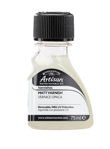 Winsor & Newton Artisan Varnish in Matt finish, 75ml, protects and enhances artwork with a non-yellowing, water-based formula.