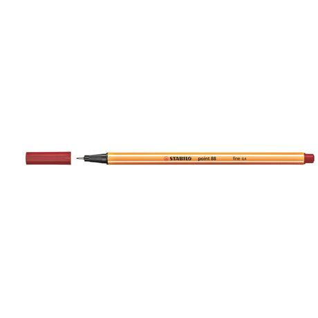 Stabilo Point 88 Fineliner Crimson Box of 10, featuring a 0.4mm tip, ideal for precise writing, note-taking, and illustrations.