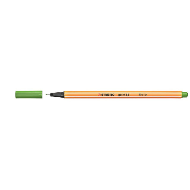 Set of 10 Stabilo Point 88 Fineliners in Leaf Green, featuring precision tips for detailed artwork and long-lasting use.