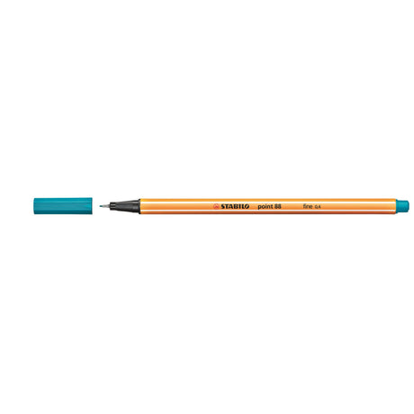 Stabilo Point 88 Fineliner set in turquoise, 10 pens with durable metal tips for precise 0.4mm vibrant lines in art and writing.