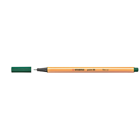 Stabilo Point 88 Fineliner set of 10 in Pine Green, perfect for precise writing and drawing with 0.4mm line width.