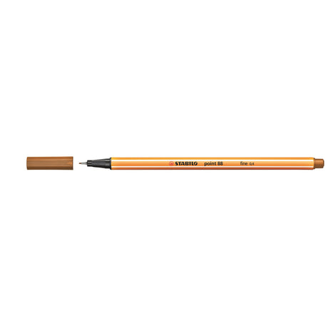 Pack of 10 Stabilo Point 88 Fineliners in Dark Ochre, featuring a fine 0.4mm tip for precise writing and art.