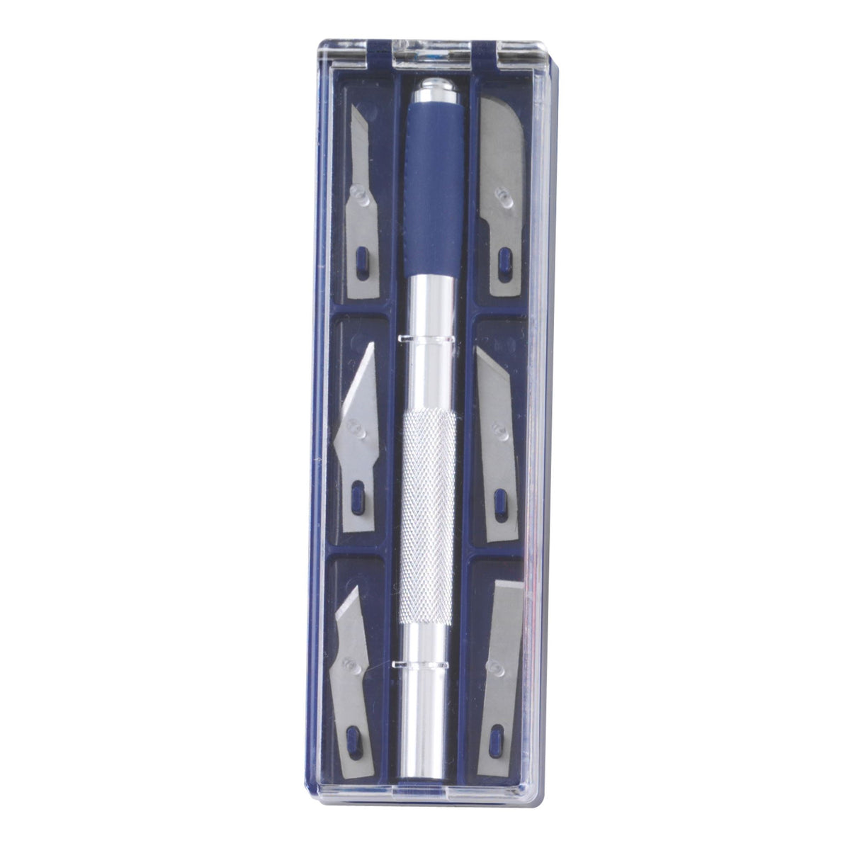 Celco Pen Knife 6 Blade Set in storage tray, featuring ergonomic handle, 6 sharp blades, and magnetic tip for safe use.