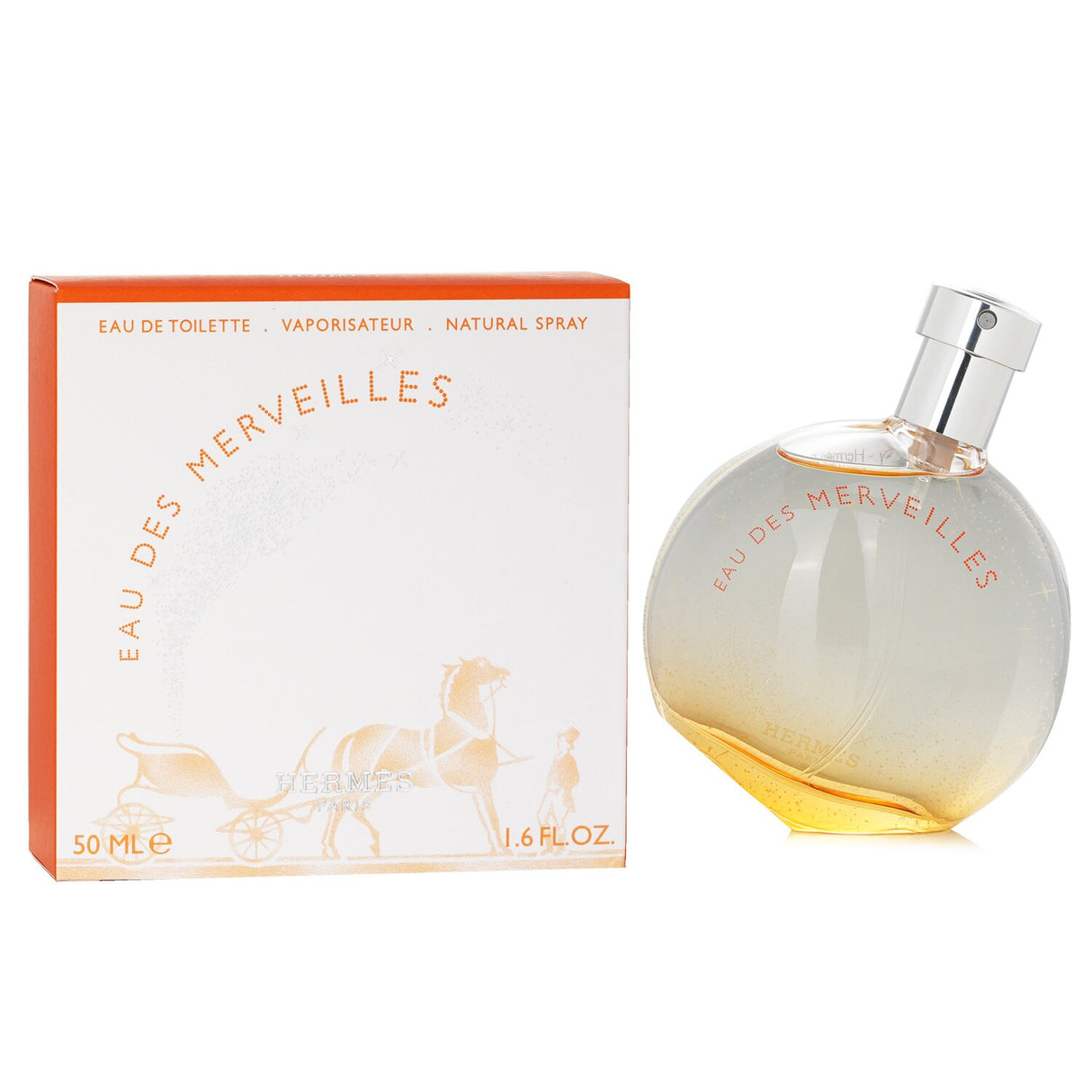 Hermes Eau Des Merveilles 50ml perfume: a captivating, oriental woody scent with notes of citrus, amber, and oak.