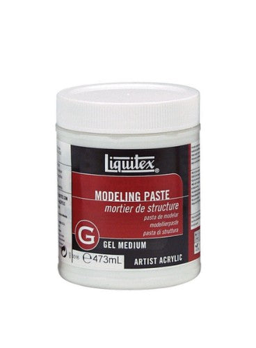 Alt text: "Liquitex Modelling Paste Gel Mediums - 473ml, a heavy marble paste for building textures and three-dimensional designs."