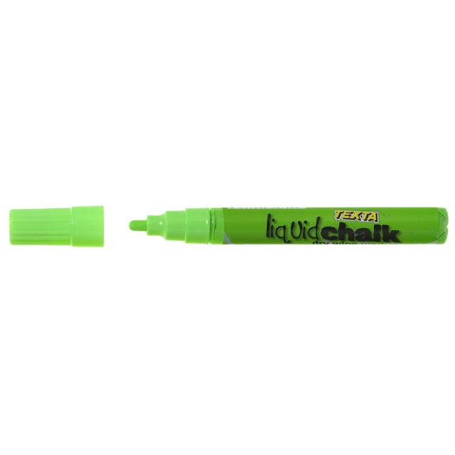 Vibrant green Texta liquid chalk marker with a bullet tip, ideal for creative labeling and artwork on various surfaces.